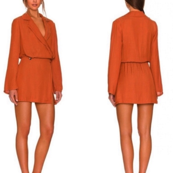 FREE PEOPLE SIMONE WRAP MINI DRESS MEDIUM CINNABAR - Picture 4 of 7